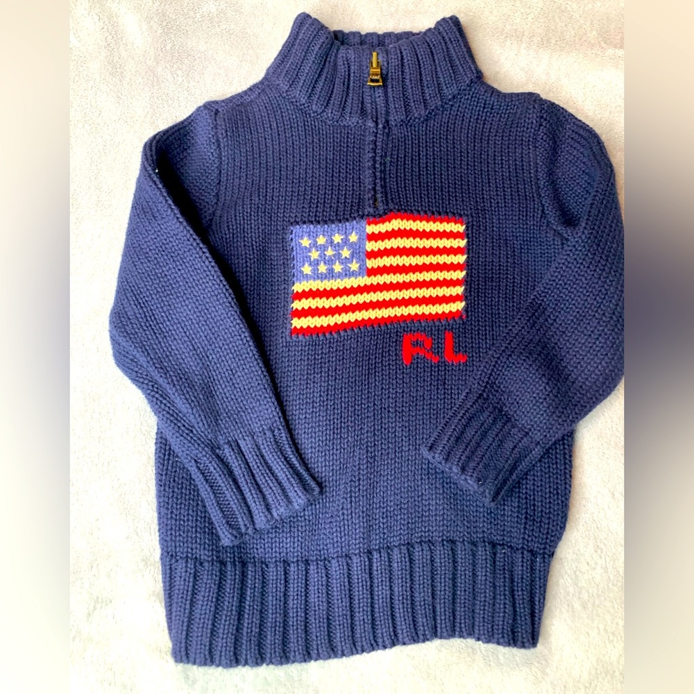 Polo Ralph Lauren Navy 1/4 Zip Flag Sweater 4T